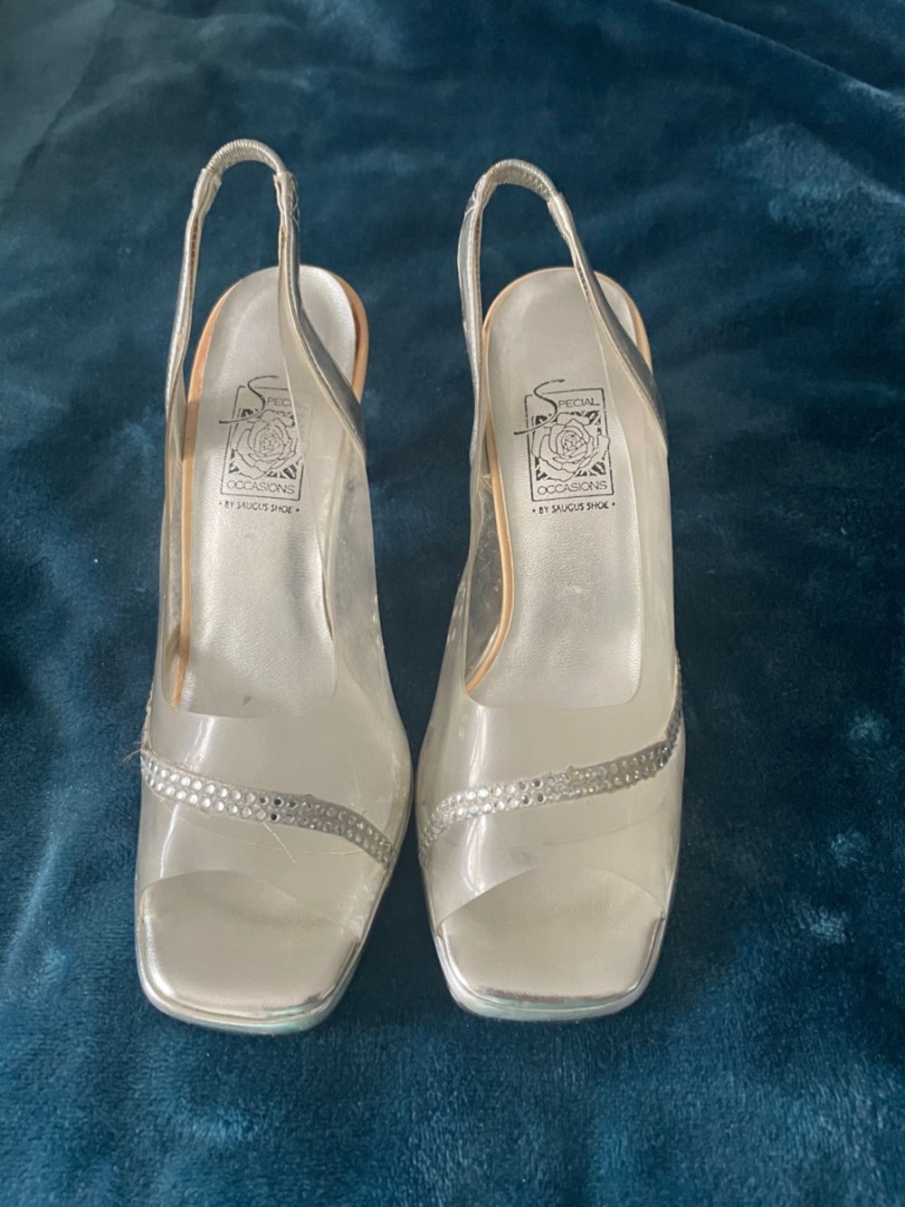 Special Occasions by Saugus Shoe Silver Slingback Heels with Crystal Accent